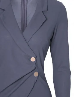 Women's Casual Dress Mini Dress Patchwork Buttons Casual Formal V Neck Long Sleeve Black Wine Gray Color