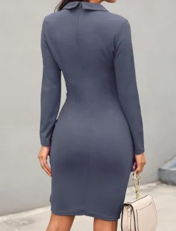 Women's Casual Dress Mini Dress Patchwork Buttons Casual Formal V Neck Long Sleeve Black Wine Gray Color