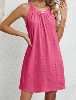 Women's Casual Dress Mini Dress Lace Casual Crew Neck Sleeveless Black Pink Navy Blue Color