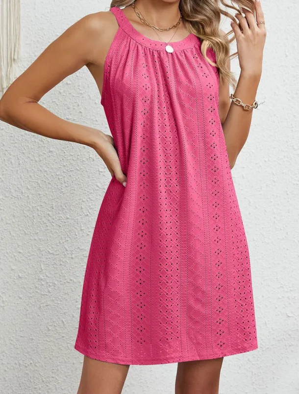 Women's Casual Dress Mini Dress Lace Casual Crew Neck Sleeveless Black Pink Navy Blue Color