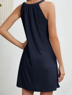 Women's Casual Dress Mini Dress Lace Casual Crew Neck Sleeveless Black Pink Navy Blue Color