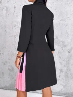 Women's Casual Dress Mini Dress Patchwork Elegant Casual Lapel Long Sleeve Black Color