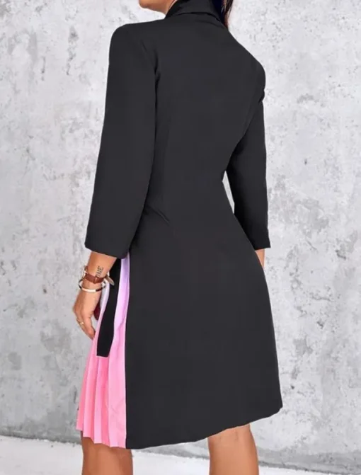Women's Casual Dress Mini Dress Patchwork Elegant Casual Lapel Long Sleeve Black Color