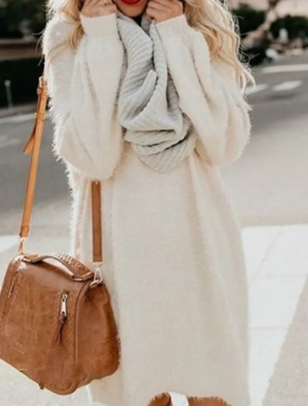 Women's Casual Dress Mini Dress Patchwork Casual Crew Neck Long Sleeve Pink Beige Gray Color