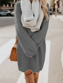 Women's Casual Dress Mini Dress Patchwork Casual Crew Neck Long Sleeve Pink Beige Gray Color