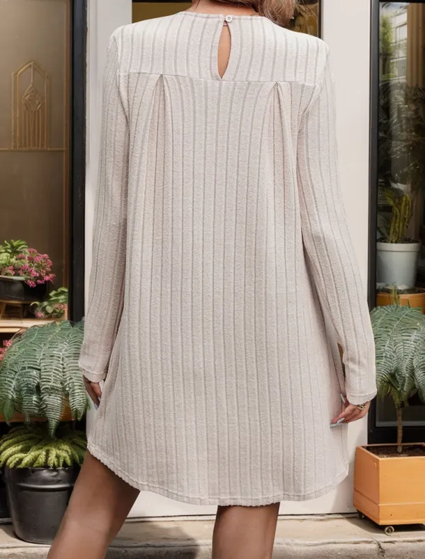 Women's Casual Dress Mini Dress Ribbed Date Streetwear Basic Crew Neck Long Sleeve Khaki Color