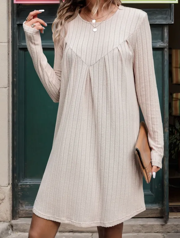 Women's Casual Dress Mini Dress Ribbed Date Streetwear Basic Crew Neck Long Sleeve Khaki Color