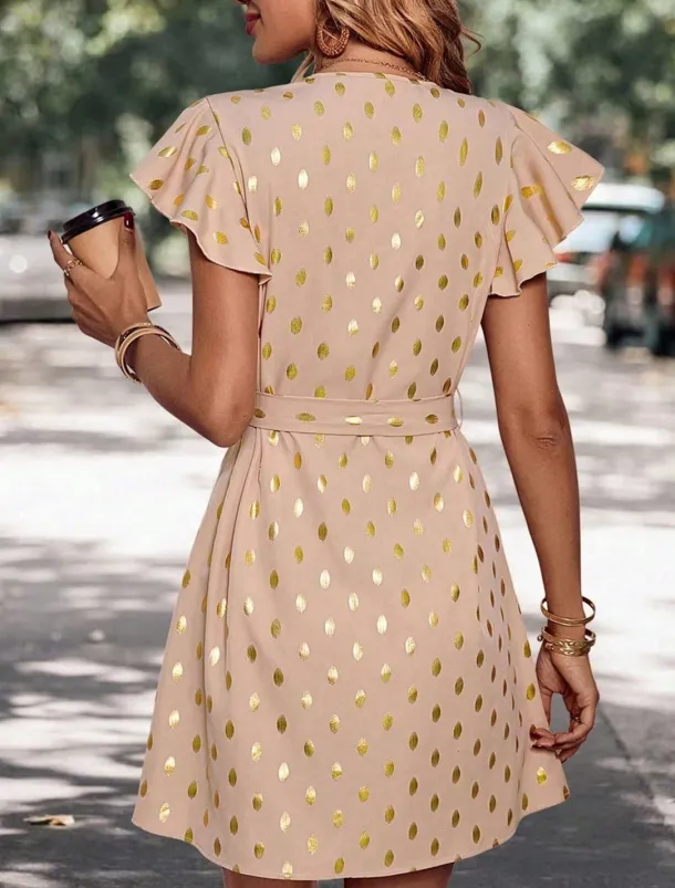 Women's Casual Dress Polka Dot Zipper Print V Neck Mini Dress Stylish Casual Daily Date Short Sleeve Summer