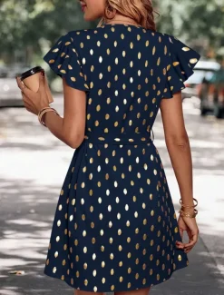 Women's Casual Dress Polka Dot Zipper Print V Neck Mini Dress Stylish Casual Daily Date Short Sleeve Summer