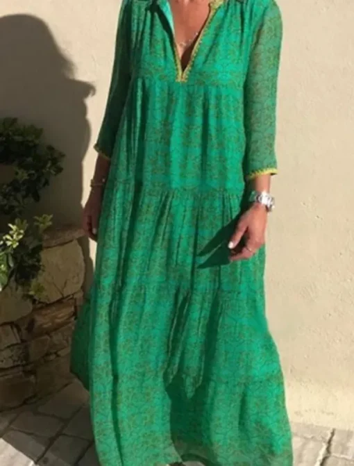 Women's Casual Dress Swing Dress Floral Print V Neck Long Dress Maxi Dress Casual Boho Daily Vacation Long Sleeve Summer
