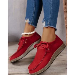 Women's Casual Grey Faux Suede Moccasins with Lace-Up Design and Cushioned Sole – Comfortable Loafers for Everyday Wear