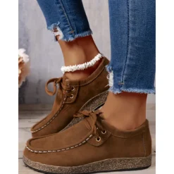 Women's Casual Grey Faux Suede Moccasins with Lace-Up Design and Cushioned Sole – Comfortable Loafers for Everyday Wear