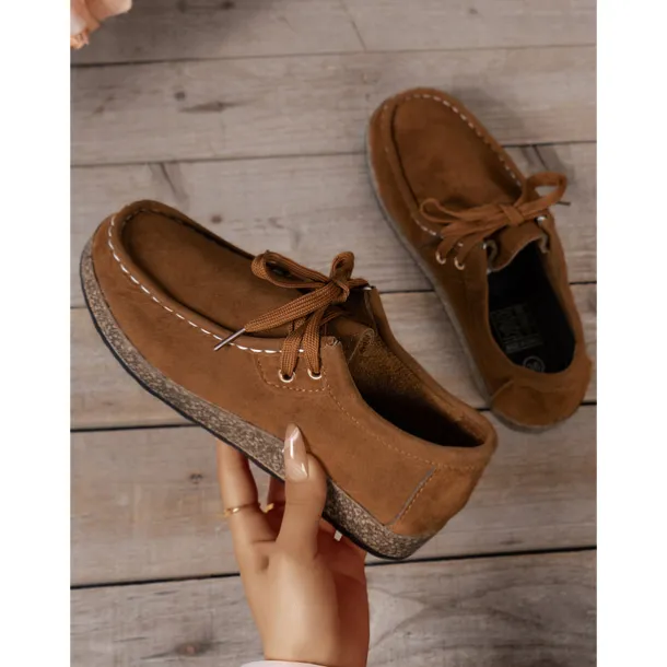 Women's Casual Grey Faux Suede Moccasins with Lace-Up Design and Cushioned Sole – Comfortable Loafers for Everyday Wear