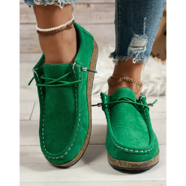 Women's Casual Grey Faux Suede Moccasins with Lace-Up Design and Cushioned Sole – Comfortable Loafers for Everyday Wear