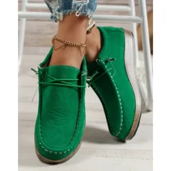 Women's Casual Grey Faux Suede Moccasins with Lace-Up Design and Cushioned Sole – Comfortable Loafers for Everyday Wear