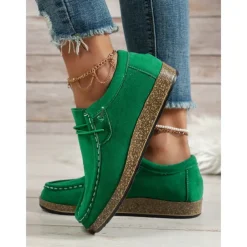 Women's Casual Grey Faux Suede Moccasins with Lace-Up Design and Cushioned Sole – Comfortable Loafers for Everyday Wear