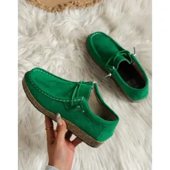 Women's Casual Grey Faux Suede Moccasins with Lace-Up Design and Cushioned Sole – Comfortable Loafers for Everyday Wear