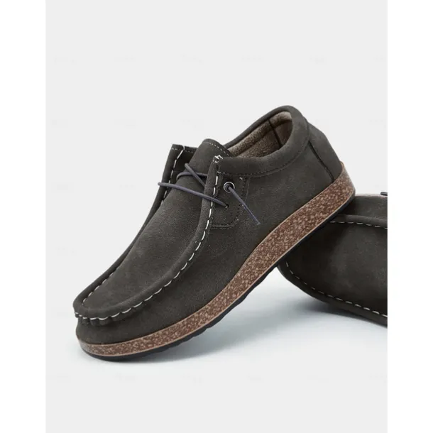 Women's Casual Grey Faux Suede Moccasins with Lace-Up Design and Cushioned Sole – Comfortable Loafers for Everyday Wear