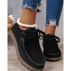 Women's Casual Grey Faux Suede Moccasins with Lace-Up Design and Cushioned Sole – Comfortable Loafers for Everyday Wear