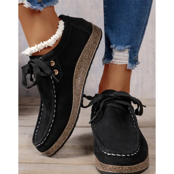 Women's Casual Grey Faux Suede Moccasins with Lace-Up Design and Cushioned Sole – Comfortable Loafers for Everyday Wear