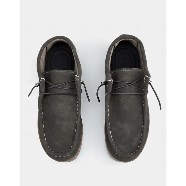 Women's Casual Grey Faux Suede Moccasins with Lace-Up Design and Cushioned Sole – Comfortable Loafers for Everyday Wear