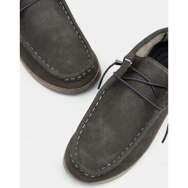 Women's Casual Grey Faux Suede Moccasins with Lace-Up Design and Cushioned Sole – Comfortable Loafers for Everyday Wear