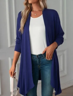 Women's Casual Jacket Breathable Comfortable Oversized Casual Plain Vacation Street Casual Daily Wear Open Front Long Collarless Regular Fit 3/4 Length Sleeve Outerwear White Pink Wine Summer Spring