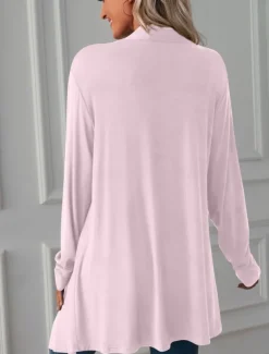 Women's Casual Jacket Breathable Comfortable Oversized Casual Plain Vacation Street Casual Daily Wear Open Front Long Collarless Regular Fit 3/4 Length Sleeve Outerwear White Pink Wine Summer Spring