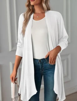 Women's Casual Jacket Breathable Comfortable Oversized Casual Plain Vacation Street Casual Daily Wear Open Front Long Collarless Regular Fit 3/4 Length Sleeve Outerwear White Pink Wine Summer Spring