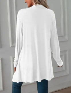 Women's Casual Jacket Breathable Comfortable Oversized Casual Plain Vacation Street Casual Daily Wear Open Front Long Collarless Regular Fit 3/4 Length Sleeve Outerwear White Pink Wine Summer Spring