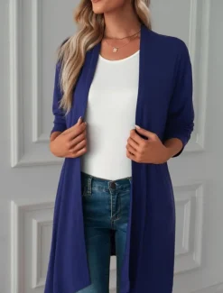 Women's Casual Jacket Breathable Comfortable Oversized Casual Plain Vacation Street Casual Daily Wear Open Front Long Collarless Regular Fit 3/4 Length Sleeve Outerwear White Pink Wine Summer Spring