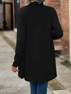 Women's Casual Jacket Breathable Comfortable Irregular Hem Casual Plain Vacation Street Casual Daily Wear Open Front Regular Shawl Collar Regular Fit Long Sleeve Outerwear Black Wine Purple Summer