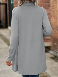 Women's Casual Jacket Breathable Comfortable Irregular Hem Casual Plain Vacation Street Casual Daily Wear Open Front Regular Shawl Collar Regular Fit Long Sleeve Outerwear Black Wine Purple Summer