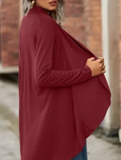 Women's Casual Jacket Breathable Comfortable Irregular Hem Casual Plain Vacation Street Casual Daily Wear Open Front Regular Shawl Collar Regular Fit Long Sleeve Outerwear Black Wine Purple Summer