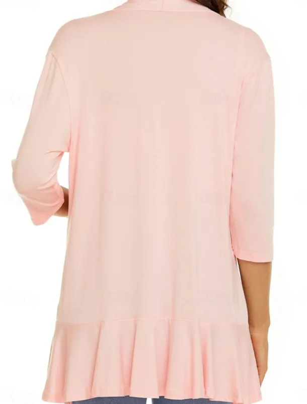 Women's Casual Jacket Breathable Comfortable Ruffle Casual Plain Vacation Street Casual Daily Wear Open Front Regular Collarless Regular Fit Long Sleeve Outerwear White Pink Navy Blue Summer Spring