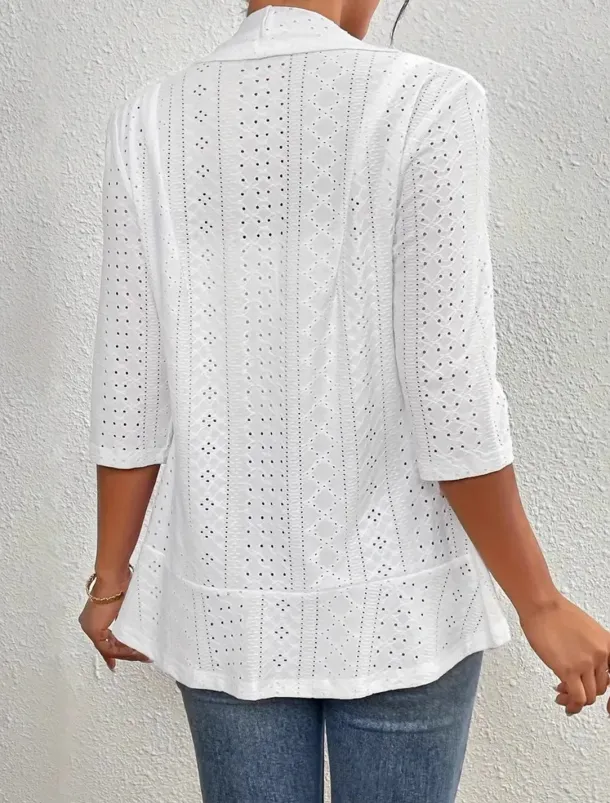 Women's Casual Jacket Breathable Quick Dry Lace Casual Office / Career Collarless Regular Fit 3/4 Length Sleeve Outerwear Black White Violet Spring Fall