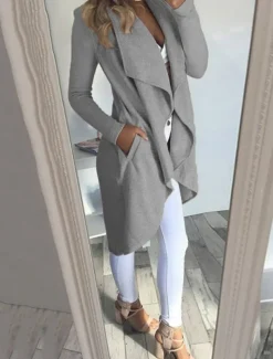 Women's Casual Jacket Breathable Comfortable Pocket Fashion Casual Plain Vacation Street Casual Daily Wear Open Front Long Turndown Slim Long Sleeve Outerwear Black Wine Blue Summer Spring