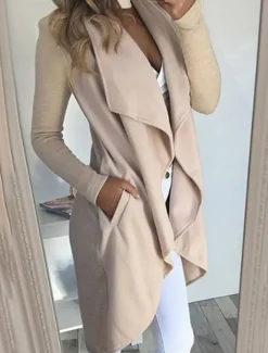 Women's Casual Jacket Breathable Comfortable Pocket Fashion Casual Plain Vacation Street Casual Daily Wear Open Front Long Turndown Slim Long Sleeve Outerwear Black Wine Blue Summer Spring