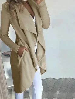 Women's Casual Jacket Breathable Comfortable Pocket Fashion Casual Plain Vacation Street Casual Daily Wear Open Front Long Turndown Slim Long Sleeve Outerwear Black Wine Blue Summer Spring