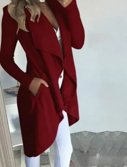 Women's Casual Jacket Breathable Comfortable Pocket Fashion Casual Plain Vacation Street Casual Daily Wear Open Front Long Turndown Slim Long Sleeve Outerwear Black Wine Blue Summer Spring