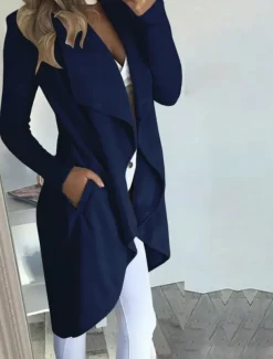 Women's Casual Jacket Breathable Comfortable Pocket Fashion Casual Plain Vacation Street Casual Daily Wear Open Front Long Turndown Slim Long Sleeve Outerwear Black Wine Blue Summer Spring