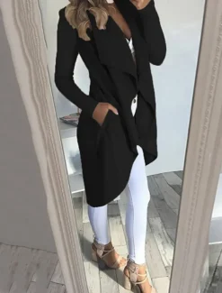 Women's Casual Jacket Breathable Comfortable Pocket Fashion Casual Plain Vacation Street Casual Daily Wear Open Front Long Turndown Slim Long Sleeve Outerwear Black Wine Blue Summer Spring