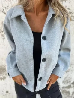 Women's Casual Jacket Comfortable Breathable Buttons Casual Plain Vacation Street Casual Daily Wear Single Breasted Short Turndown Regular Fit Long Sleeve Outerwear Light Blue Light Green Pink Spring