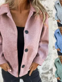 Women's Casual Jacket Comfortable Breathable Buttons Casual Plain Vacation Street Casual Daily Wear Single Breasted Short Turndown Regular Fit Long Sleeve Outerwear Light Blue Light Green Pink Spring