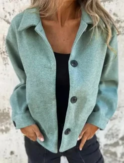 Women's Casual Jacket Comfortable Breathable Buttons Casual Plain Vacation Street Casual Daily Wear Single Breasted Short Turndown Regular Fit Long Sleeve Outerwear Light Blue Light Green Pink Spring