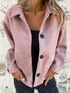Women's Casual Jacket Comfortable Breathable Buttons Casual Plain Vacation Street Casual Daily Wear Single Breasted Short Turndown Regular Fit Long Sleeve Outerwear Light Blue Light Green Pink Spring