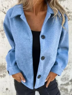 Women's Casual Jacket Comfortable Breathable Buttons Casual Plain Vacation Street Casual Daily Wear Single Breasted Short Turndown Regular Fit Long Sleeve Outerwear Light Blue Light Green Pink Spring