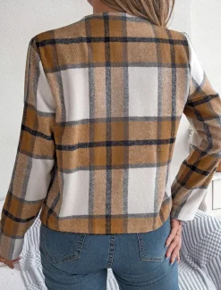 Women's Casual Jacket Comfortable Breathable Print Casual Plaid Vacation Street Daily Wear Going out Open Front Short Stand Collar Regular Fit Long Sleeve Outerwear Navy Red Green Summer Spring