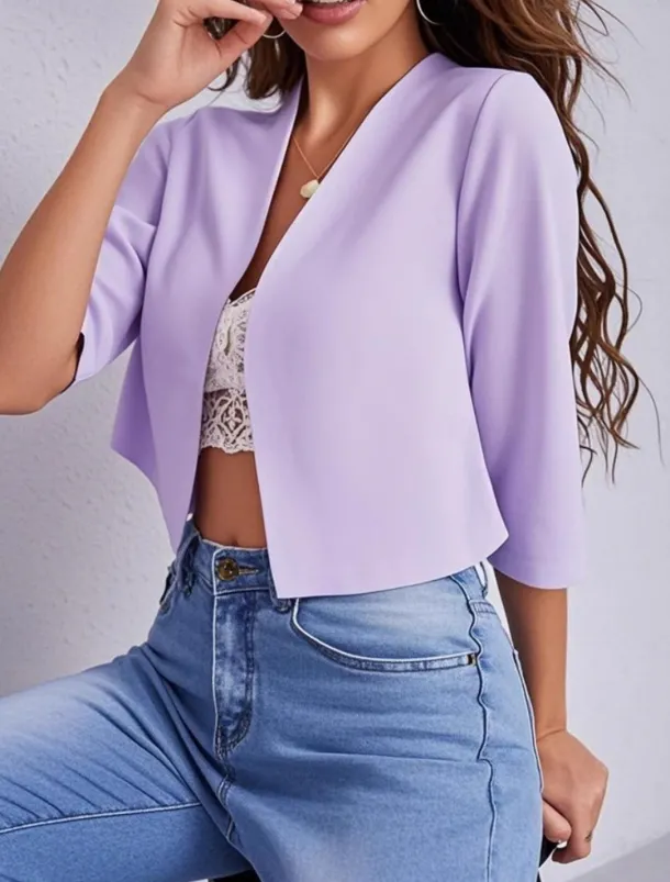 Women's Casual Jacket Comfortable Breathable Open Front Casual Plain Vacation Street Casual Daily Wear Open Front Short V Neck Regular Fit Long Sleeve Outerwear Navy Black White Summer Spring