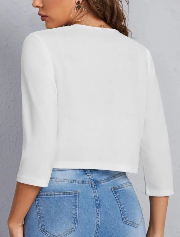 Women's Casual Jacket Comfortable Breathable Open Front Casual Plain Vacation Street Casual Daily Wear Open Front Short V Neck Regular Fit Long Sleeve Outerwear Navy Black White Summer Spring